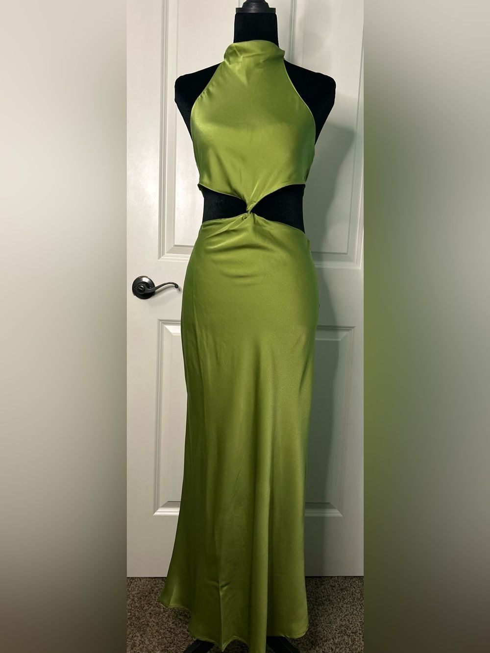 Edit by Nine Satin Halter Cutout Twist Front Maxi Dress Green